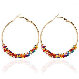 SHUANGR Rice Bead Temperament Ear Buckle Ear Clip Hoop Alloy Round Big Circle Geometric Earrings High quality Big Earrings1203V