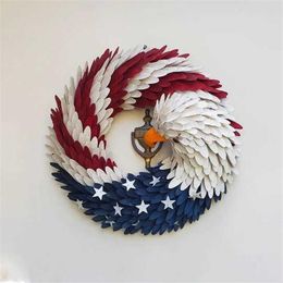 2021 New American Eagle Wreath Glory Patriotic Red White Blue Eagle Wreath Front Door Home Window Wall Decoration Y0816176p