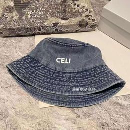 Designer Celina Hat Cap Korean Version of Instagram Triumphal Arch Letter Washed Denim Bucket Fisherman Hat for Women in Autumn and Winter Versatile Display Face Sma
