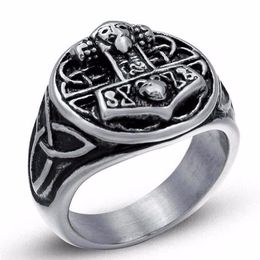 whole 2018 Fashion Jewelry Bague Odin 's Symbol Of Norse Viking Hammer Ring Biker Stainless Steel Rings For Men 6C0274244a