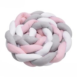 Baby Crib Bumper Knotted Braided Plush Nursery Cradle Decor Newborn Gift Pillow Cushion Junior Bed Sleep Bumper 2 Meters Whi247s