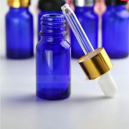 10ml Essential Oil Glass Bottles with Dropper Blue E Liquid Cosmetics Vial with Gold Silver Black Cap Ofwlq