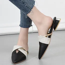 Sandals Fashion Design Mules Summer Women's Quality Lady Shoes Sexy Pointed Low Heels Sandal Comfort Cover Toe Slip-on