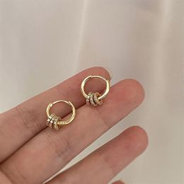 Korean Geometric Small Hoop Earring For Women Shiny Cubic Zircon Metal Ring Clasp Simple Earrings Fashion Jewelry & Huggie277V