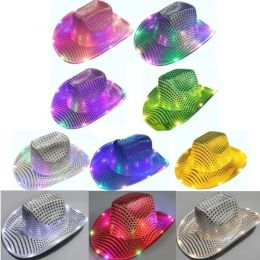 Party Hats Space Cowgirl LED Hat Flashing Light Up Sequin Cowboy Hats Luminous Caps Halloween Costume WLY935 LL