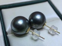 Dangle Earrings Stunning 10-11mm Tahitian Round Black Green Pearl Earring 18k