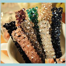 Barrettes Crystal Four Rows Spring Hairpin Super Shiny Handmade Beaded Hair Clips 6 Colors Whole Women Jewelry Drop Delivery 22851