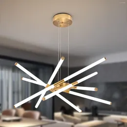 Chandeliers Fang Yan Mei Modern Chandelier Gold 12-Light LED Easy To Install Linear Fixture For Dining Room