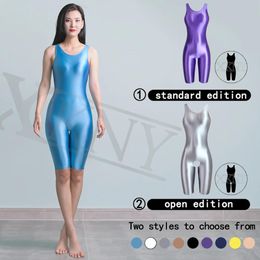 Wear XCKNY Sexy tights oil glossy onepiece Tights bodybuilding sports onepiece pants women's waistcoat and panties can open crotch