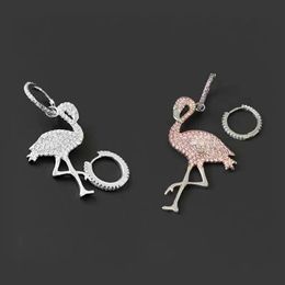 Stud DINI S925 Sterling Silver Pink Diamond Flamingo Asymmetric Earrings Ladies Fashion Classic Personality Trend Jewelry216r