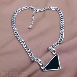 Romantic mens luxury silver plated Necklaces designers letters pattern modern enamel triangle tag cuban link chains pendant jewler2406