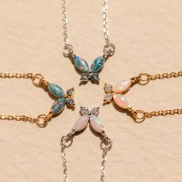 Chains Colourful Small Butterfly Opal Necklace For Women Girls Titanium Steel Cute Pink Blue Wedding Charm Jewellery