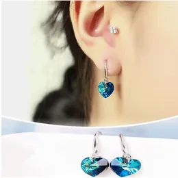 Dangle Earrings Charming Women' Long Drop Earring Jewellery Female Fashion Blue Heart Crystal Temperament Silver Plated Lady Accessories