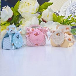 24PCS Bear Shape DIY Candy Boxes Party Gift Christening Baby Shower Party Favor Boxes Candy Box with Bib Tags & Ribb244p