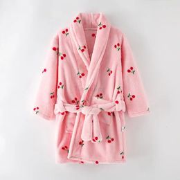100-175CM Children's Bathrobe Flannel Soft Warm Pyjamas Adult Teenager Sleepwear Bath Towels for Kids Winter Cherry Girls Robes 231221
