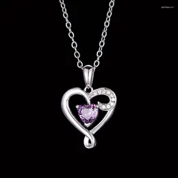 Pendants Colored Crystal Birthstone Heart Pendant Mother Birthday Gift I Love You Silver 925 Chain Necklace Women Jewelry