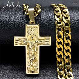 Pendant Necklaces Stainless Steel Cross Jesus Necklace For Men Gold Colour Hip Hop Cuban Chain Religious Crucifix Jewellery NZZ470S
