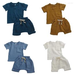 Clothing Sets Summer Korean Infant Baby Clothes Fashion Boys Girls Ribbed Cotton Tops Shorts Dropship