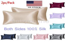 QueenKING Silk Satin Pillow Case Bedding Pillowcase Smooth Home White Black Grey Khaki Sky Blue Pink Sliver9517247