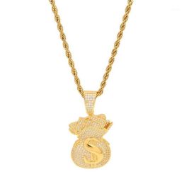 Pendant Necklaces US Dollar Money Bag High Quality Cubic Zirconia Iced Out Gold Chains For Men's Hip Hop Necklace Jewellery Gif262g