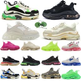 Outdoor Shoes Triple S Transparent Sole Sneakers Branded Casual Shoes Triple Black Triple White Neon Green Rose Red Pink Blue Navy Blue Platform Shoes Sneakers