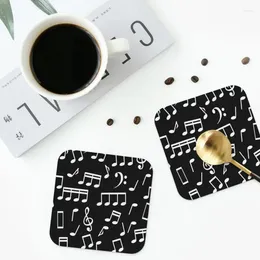 Table Mats White Music Notes On Black Background Coasters Kitchen Placemats Insulation Cup Coffee Home Tableware Pads Set Of 4