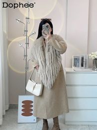 Fur Coat for Women Winter Fox Fur Shawl Mid-Length Slim Fit Double-Faced Woollen Goods Cashmere Wool Overcoat Female 231221