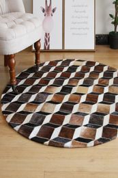 2020 New High Quality Patchwork Cowhide Rug Circle Cow Fur Carpet Leather Cow Hide Area Round Cowskin Carpet19184853
