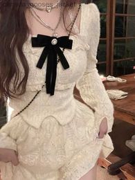 Two Piece Dress Deeptown Korean Style Y2k Mini Two Pieces Dress Women Fairycore Long Sle Outfit Set Sweet Cute Corset ss Dresses Autumn L231221