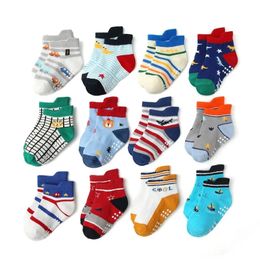 12 Pairs Non Slip Toddler Socks with Grip for Boys Girls Baby Infants Kids Anti Skid Cotton Crew Socks 1-7Years 231221