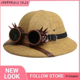 Wide Brim Hats Bucket Hats Parent-child Novelty Vietnam War Army Straw Hat Steampunk Helmet Pith Sun Hat Women Men Glasses Safari Jungle Miners CapL231221