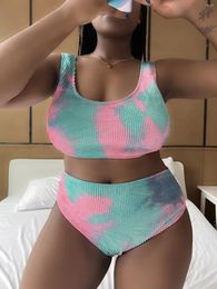 Women's Swimwear Women Tie-dye Print Sexy Push-Up Padded Bra Large Size Beach Bikini Set Swimsuit Beachwear Fat Plus