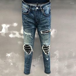 Men's Jeans Zipper For Men Motorcycle Pants Hip Hop Jean Patchwork Stacked Streetwear Mens Skinny Blue Vaqueros Hombre