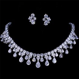 Emmaya Zircons High Quality White Gold Colour Cubic Zirconia Bridal Wedding Necklace And Earring Sets Party Gift 220224265x