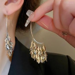 Dangle Earrings Metallic Leaf Fringed Ear Hook Drop For Women Personality European And American Statement Jewellery Boucle Oreille Femme