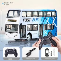 Rc Large Double decker Bus Toy for Children s 2 4G Wireless Remote Control Car with Light Sound Simulation Electric Boy Gift 231221