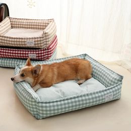 Bed for Dog Cat Pet Square Lattice Kennel Medium Small Dog Sofa Bed Cushion Pet Calming Dog Bed House Pet Supplies Accessories 231221