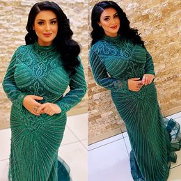 2024 Aso Ebi Hunter Green Mermaid Prom Dress Sequined Lace Beaded Evening Formal Party Second Reception Birthday Engagement Gowns Dresses Robe De Soiree ZJ374