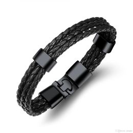 The cheapest Multi-layer Genuine PU Leather Men Bracelet Creative Titanium Steel Leather Bracelet Stainless Steel Charm Bang238h