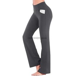 Yoga Outfit Women Flared Wide-leg Trousers High Waist Casual Yoga Pants Ladies Loose stretchy Pants With Pockets Female Career Long TrousersL231221