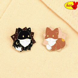 Creative Moon Sun Fox Brooches Metal Animal Enamel Pins Women Men Jeans Coat Lapel Pin Badges Jewelry Gift for Friend Wholesale