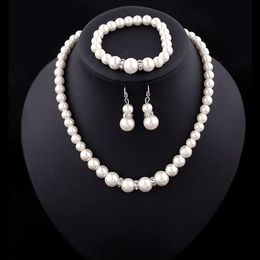 promotion Bride Jewelry of Creative imitation Pearl Necklace Bracelet Earrings 3- piece costume wedding jewerly Set352C