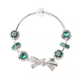 New fashion 925 silver bracelets charm bracelet bow knot bracelets charm beads bangle DIY Jewelry for Christmas and valentine gift247e