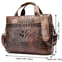 2021 Men's Briefcase Crocodile Pattern Cowhide Leather Briefcases Male Shoulder Bag Commercial Business Office Bags for Men 5237H