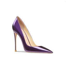 Dress Shoes 2023 Spring And Autumn Purple Pumps Pointed Shallow Mouth Sexy Fashion Patent Leather Bright Colour High Heels