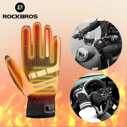 ROCKBROS Cycling Heated Gloves Touch Screen Winter Warm Gloves USB Windproof Bicycle Gloves Keep Warm Motorcycle Gloves 231220