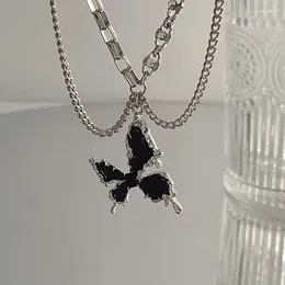 Pendant Necklaces Punk Gothic Black Liquid Butterfly Necklace For Women Fashion Metal Silver Colour Tassels Chain Y2K Jewellery Gifts