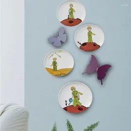 Decorative Figurines French Cartoon Illustration Plate Cute Fairy Tale Little Boy With Roses Ceramic Tray Children's Room Wall Art Dish