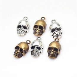 100Pcs silver Byonze 3D Skull Pendant Charms Vintage Zinc Alloy For Jewellery Makings 12x20mm268u