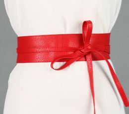 fashion women belt circle soft leather bowknot body shaping bands wide belts all match dress red black silver brown waist belt fre9797531